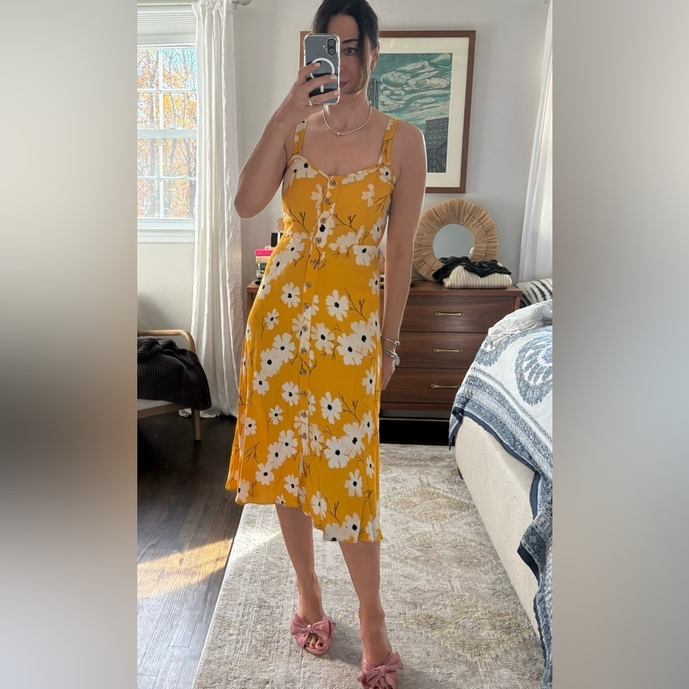 Madewell Women Yellow Floral Button Sleeveless Midi Dress Size 4